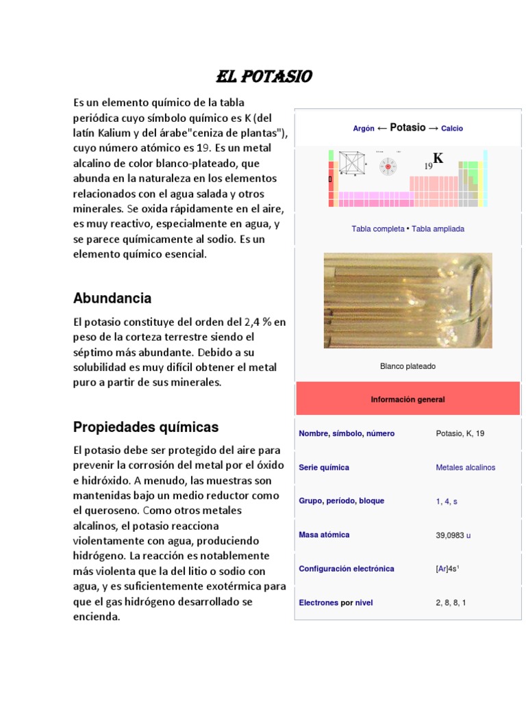 El Potasio | PDF | Potasio | Dieta y nutrición