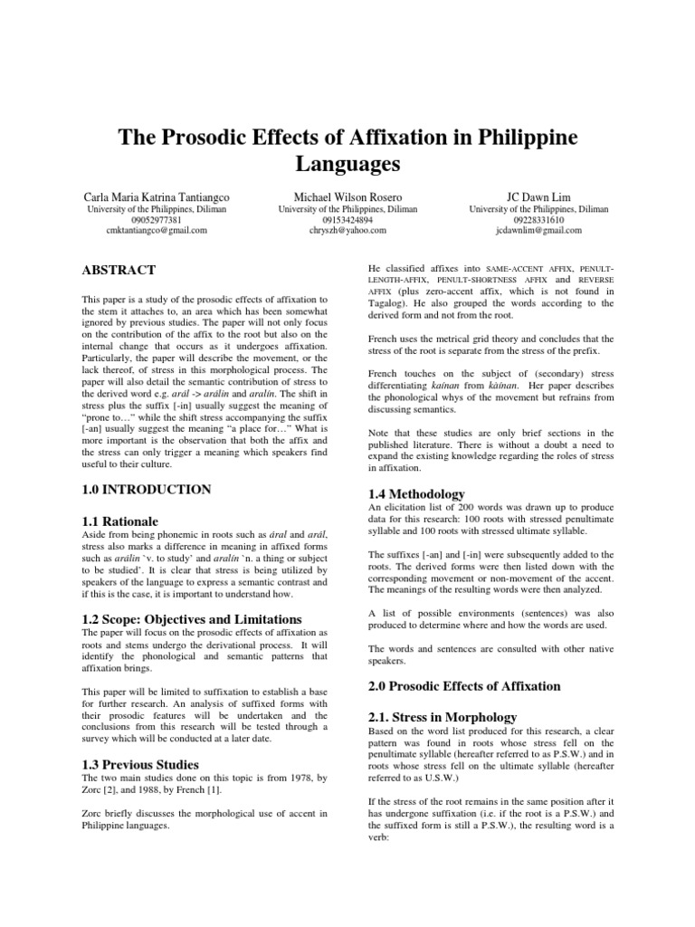 Prosodic Effects of Filipino Affixation | PDF | Stress (Linguistics ...