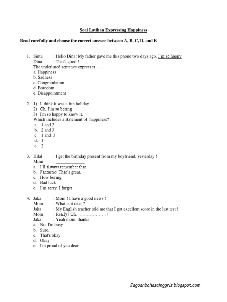 5 Soal Expressing Happiness