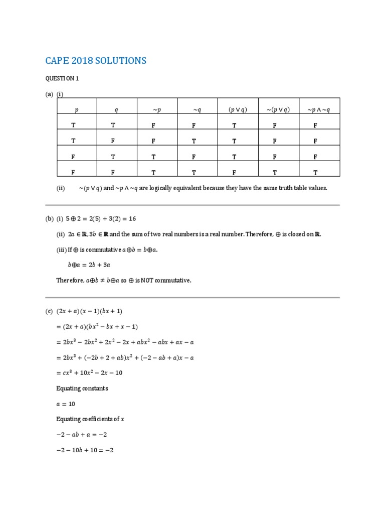 Cape Unit 1 Paper 2 2018 Solutions | PDF | Sine | Trigonometric Functions
