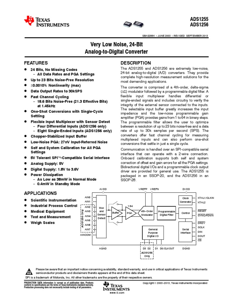 Ads 1255 | PDF | Analog To Digital Converter | Sensor