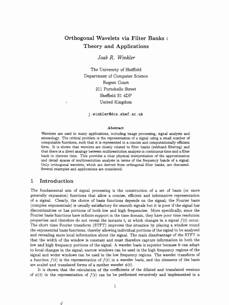 Orthogonal Wavelets and Filter Banks | PDF | Wavelet | Digital Signal ...