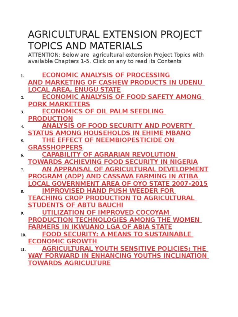 project topics in agric education