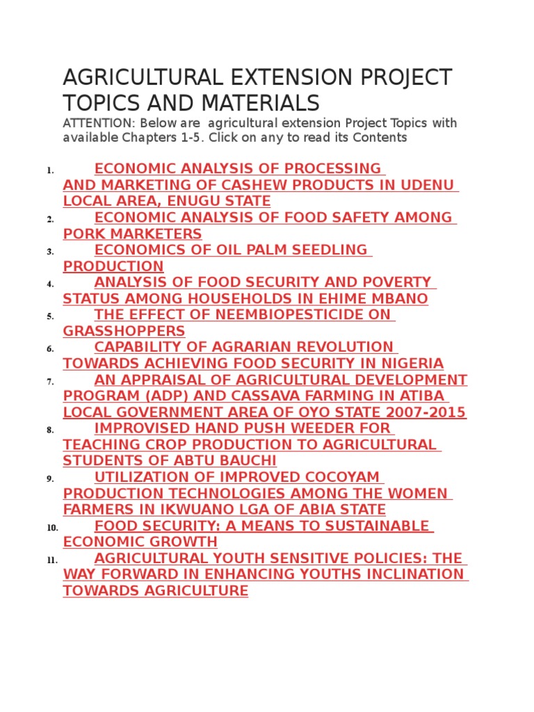 Agricultural Extension Project Topics and Materials PDF Nigeria