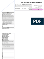 Learners' Names: Input Data Sheet For SHS E-Class Record