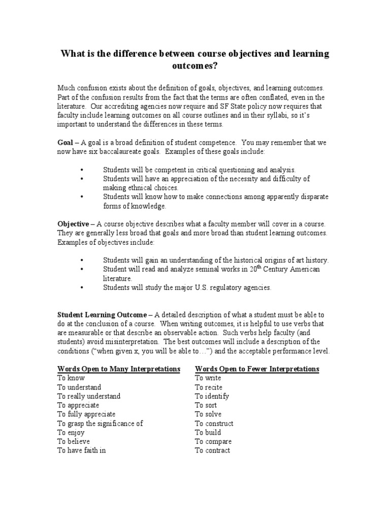 Student Learning Outcomes Pdf Pdf Goal Probability