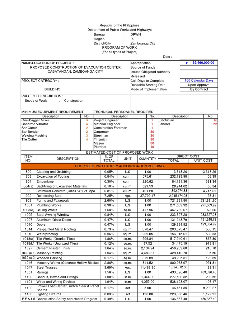 PROGRAM OF WORK | Masonry | Concrete | Free 30-day Trial | Scribd