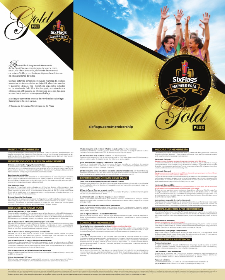 Six Flags Gold Plus Membership Guide MX Download Free PDF Parque de