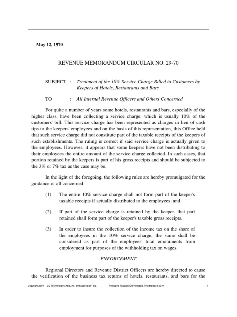BIR Regulations On Service Charge | PDF | Fee | Gratuity