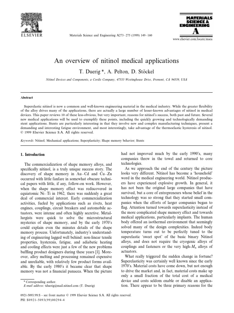 An Overview of Nitinol Medical Applications | PDF | Applied And ...