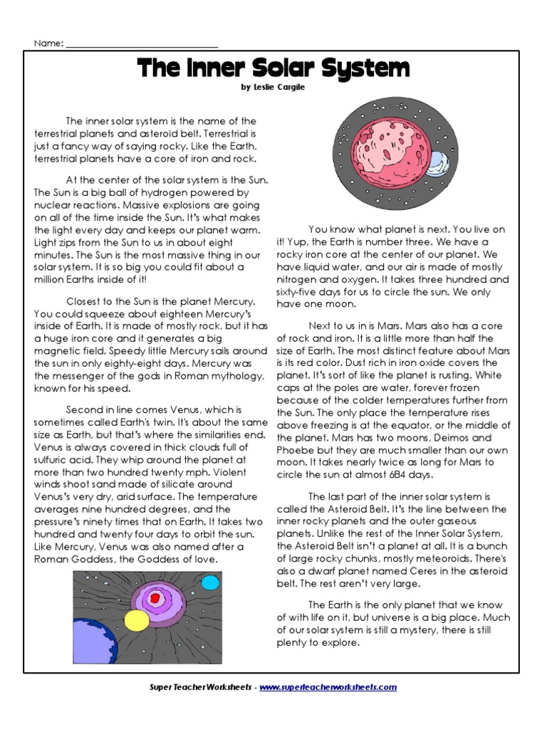 Inner Planets Comprehensionpdf Planets Mercury Planet