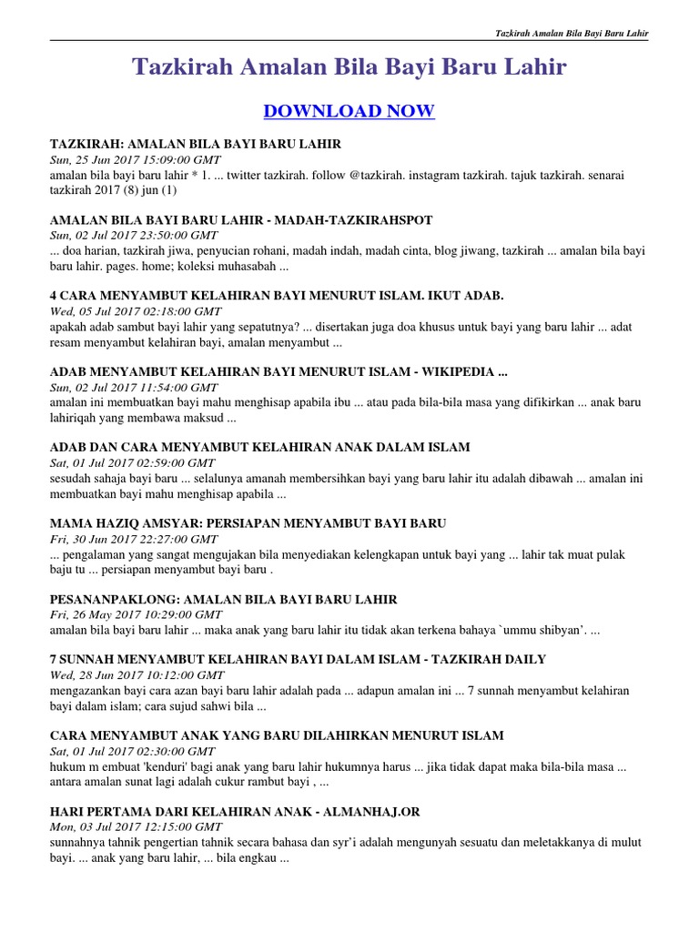 Tazkirah Amalan Bila Bayi Baru Lahir Pdf