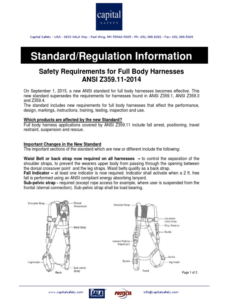 ANSI Z359.11-2014 Full Body Harness Standards | PDF | Technology ...