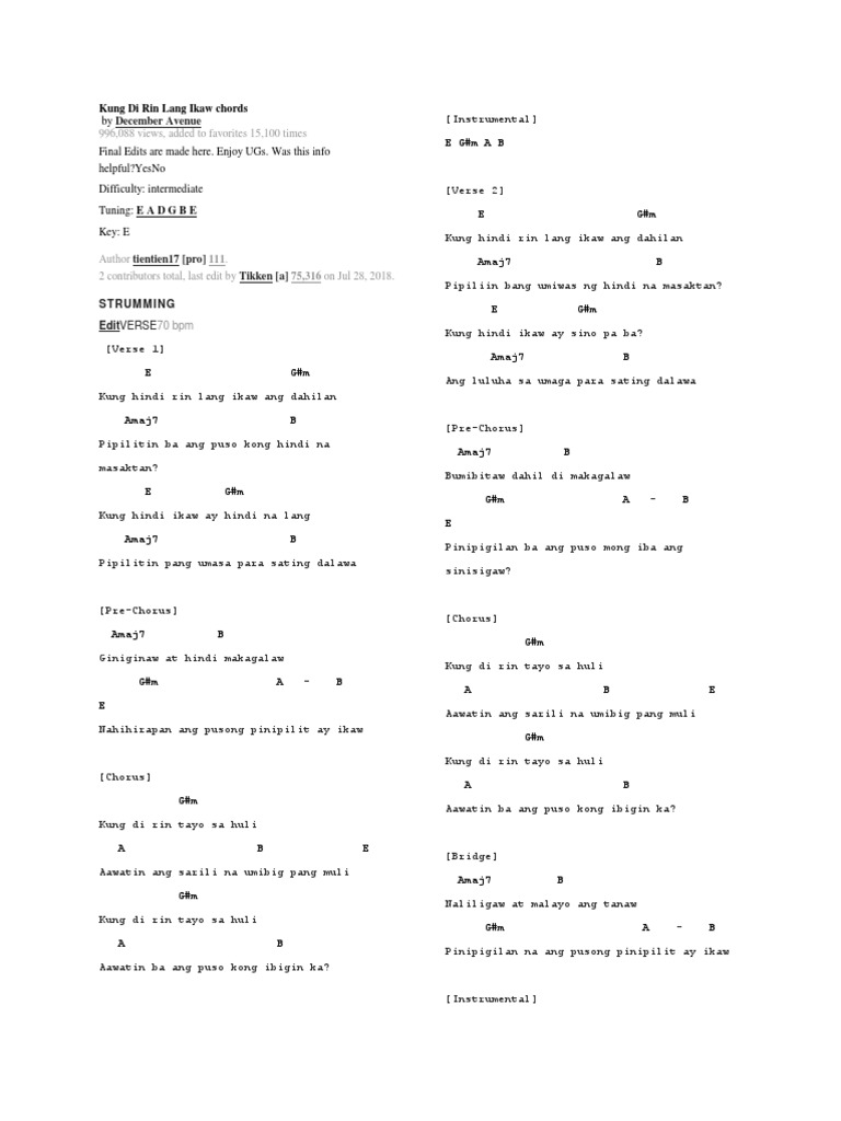 Kung Di Rin Lang Ikaw Chords | PDF