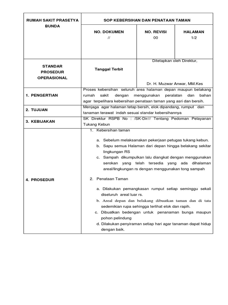 Sop Tukang Kebun Kebersihan Dan Penataan Taman