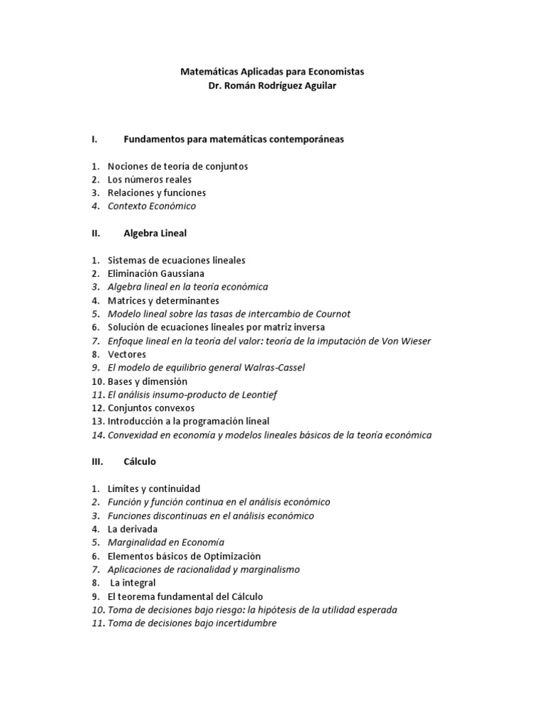 Matemáticas Aplicadas para Economistas | PDF