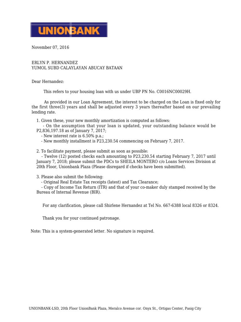 Home Loan Repricing Notification | PDF