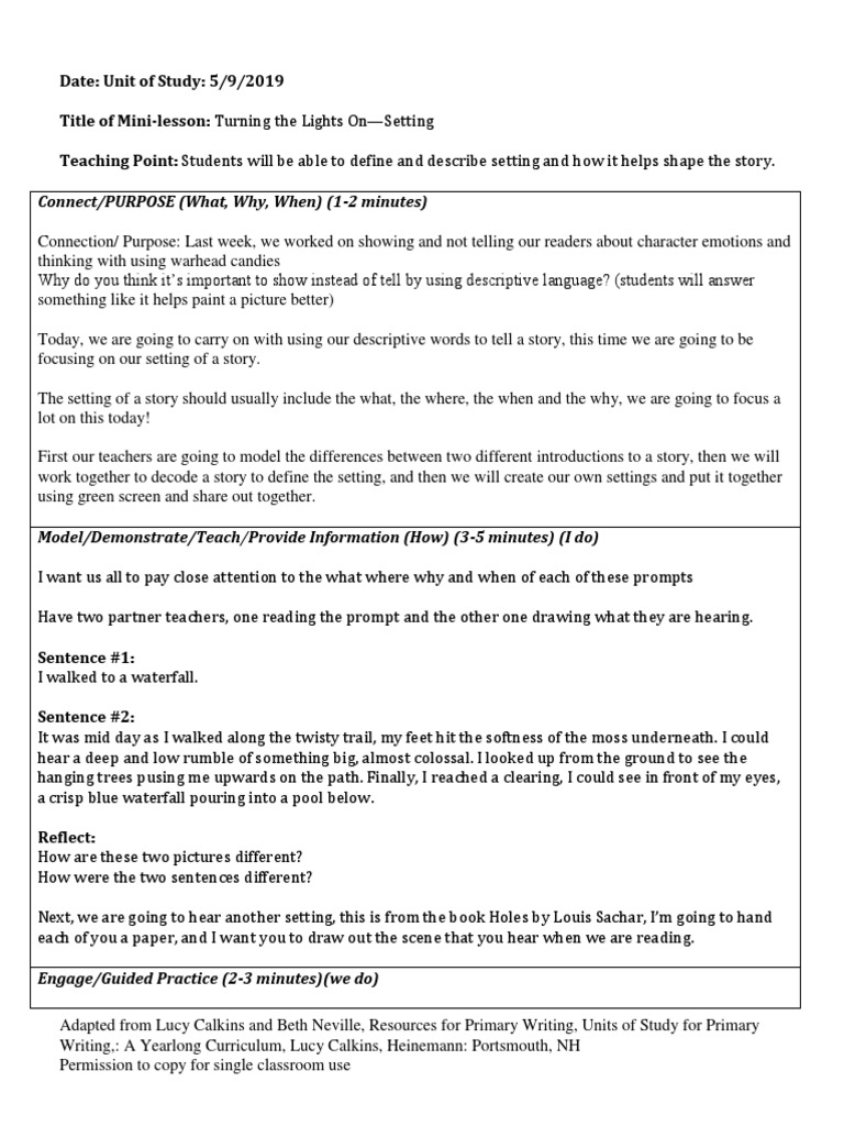 Turning The Lights On Setting PDF Teachers Curriculum