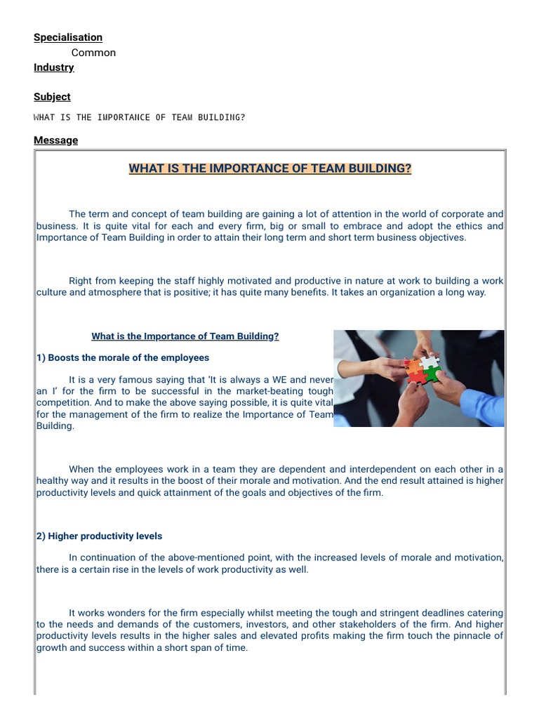 Importance of Team Building in Business | PDF | Leadership | Expert