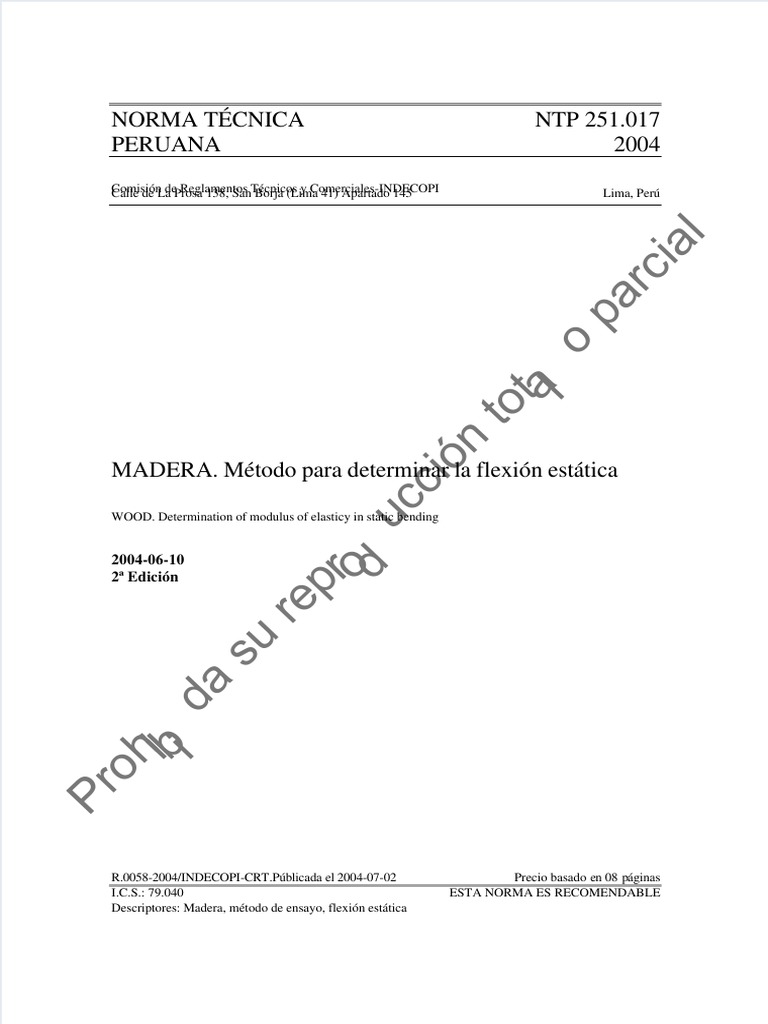 NTP 251.017: Flexión Estática de Madera | PDF | Acero