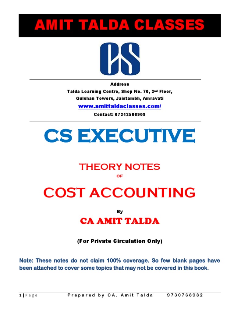 Cost Accounting Theory Notes | PDF | Cost Accounting | Cost
