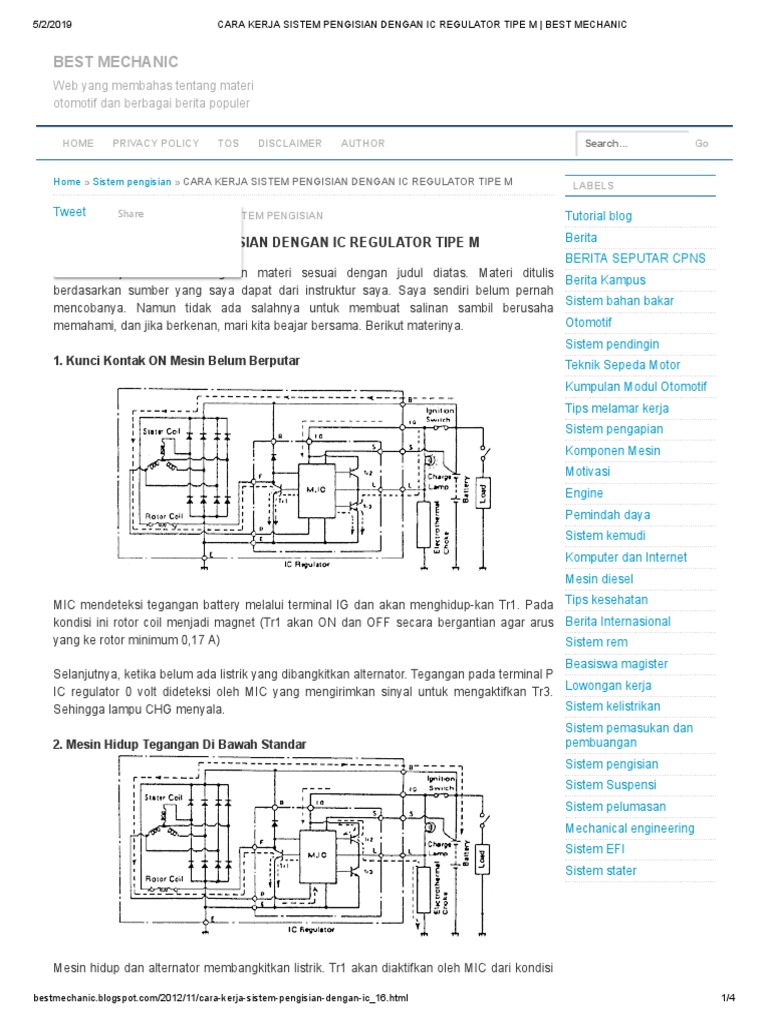 Cara Kerja Sistem Pengisian Dengan Ic Regulator Tipe M Best