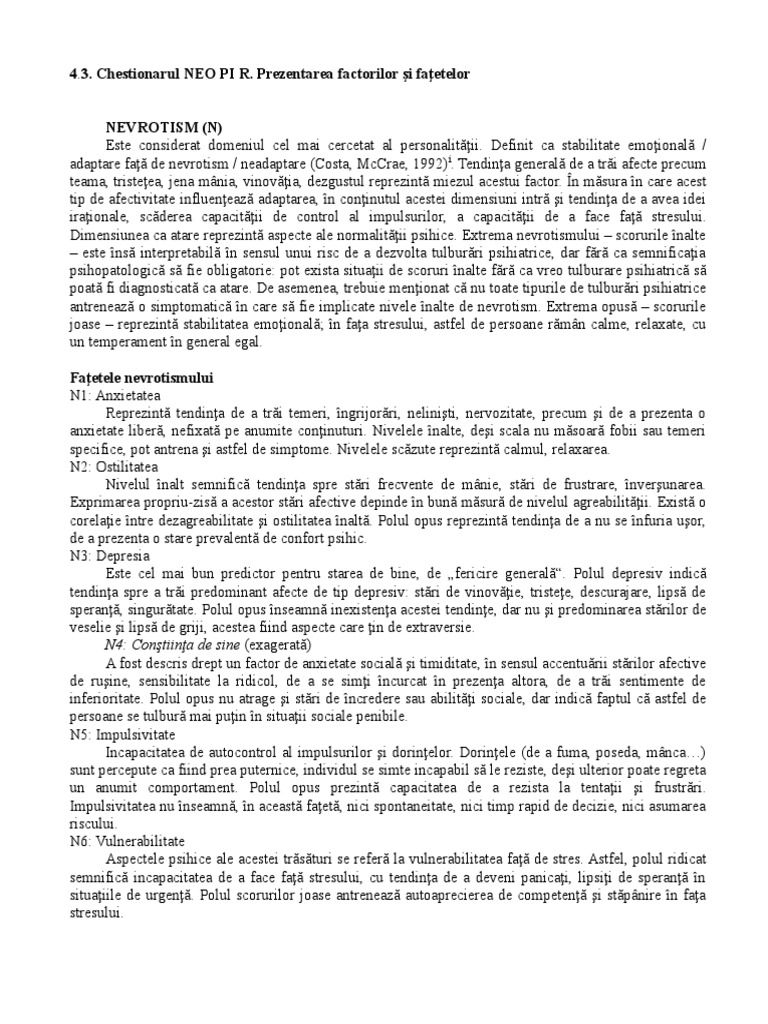 Neo Pi R Interpretare | PDF