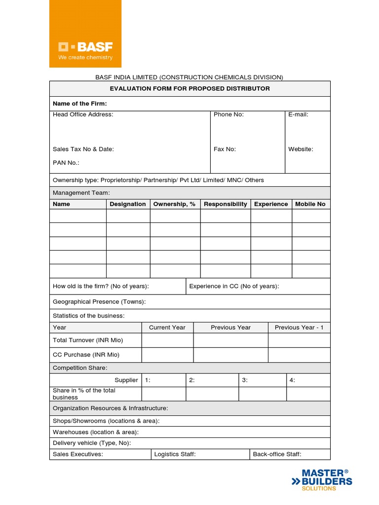 BASF Distributor Evaluation Form | PDF | Economies | Business