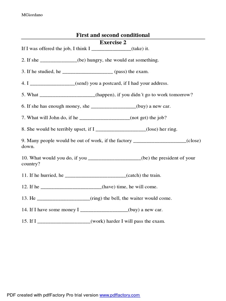 First and Second Conditional - Exercise 2 PDF | PDF | Self-Improvement