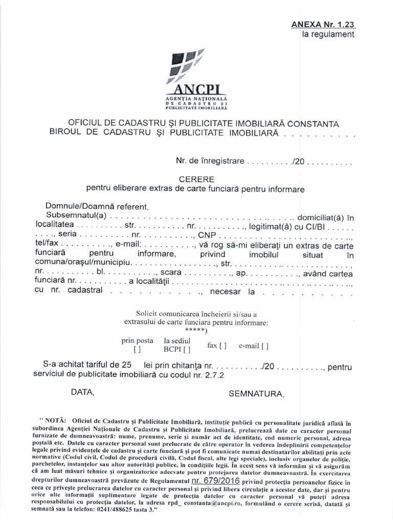 Cerere Extras De Carte Funciara Cf 2019