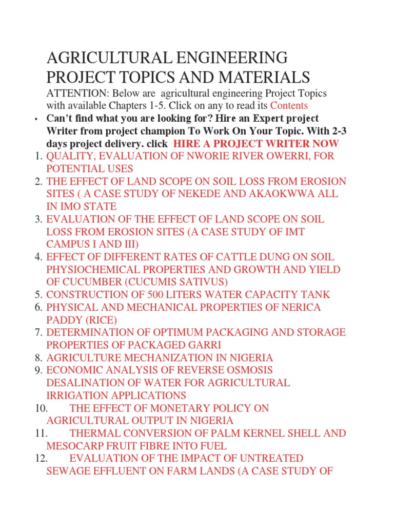 Agricultural Engineering Project Topics and Materials Agriculture