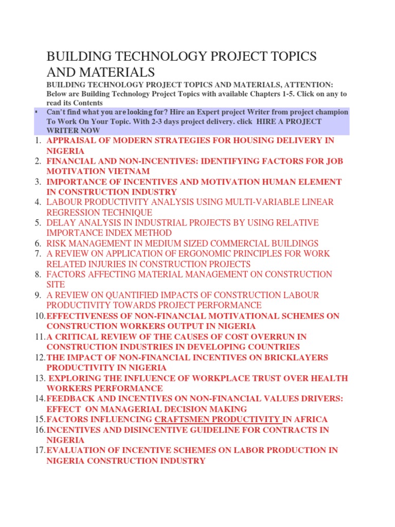 Building Technology Project Topics and Materials | PDF | Nigeria | Road