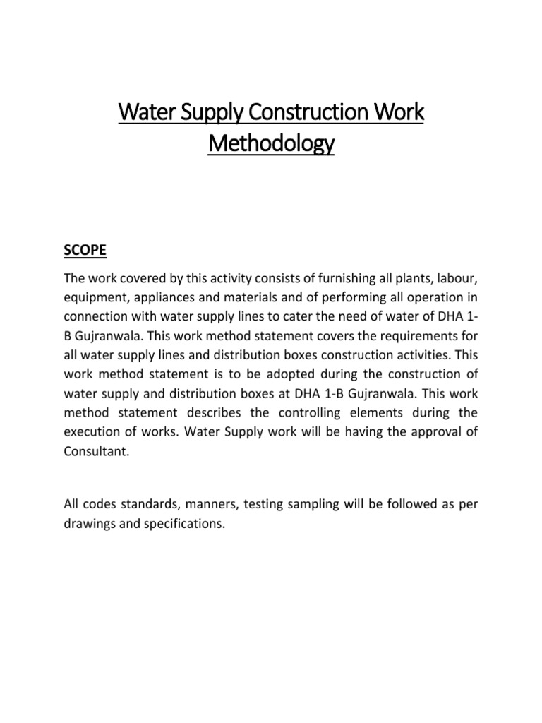 Water Supply Construction Work Methodology PDF Masonry Sanitary Sewer