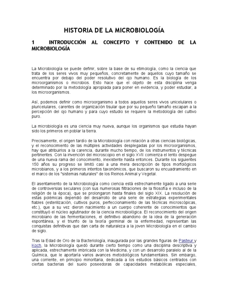 Historia de La Microbiología | PDF | Microbiología | Luis Pasteur
