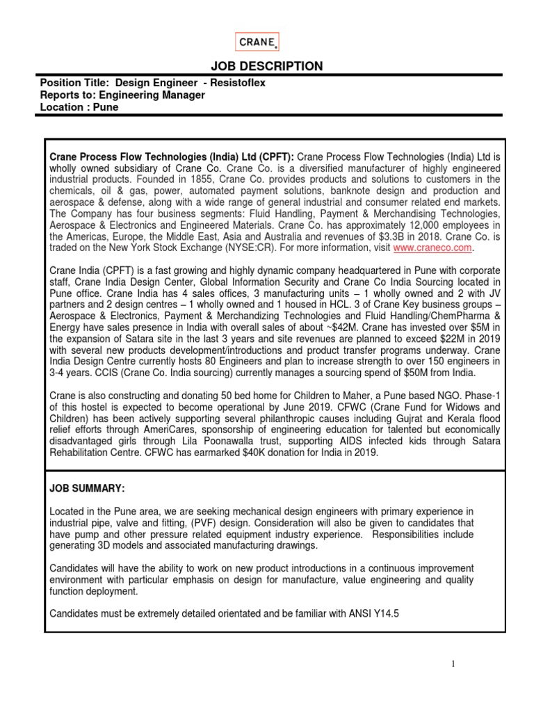Design Engineer Position at Crane | PDF | Engineering | Mechanical ...