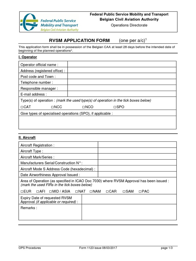 Form 1123 Application Form RVSM Spa | PDF | Aviation Safety | Aerospace