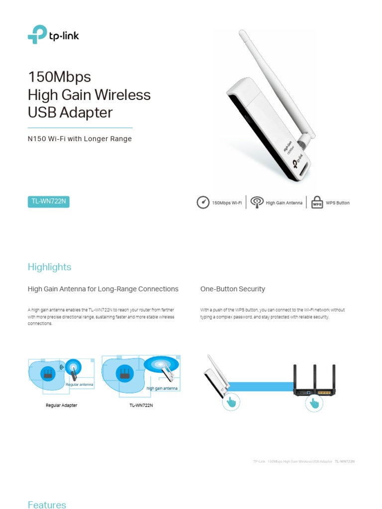 Tl Wn722n 150mbps High Gain Wireless Usb Adapter Tp Link