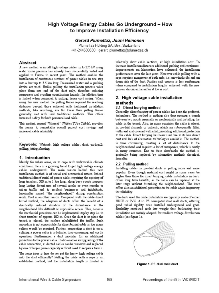 Cable Installation Method Statement PDF Duct (Flow) Force
