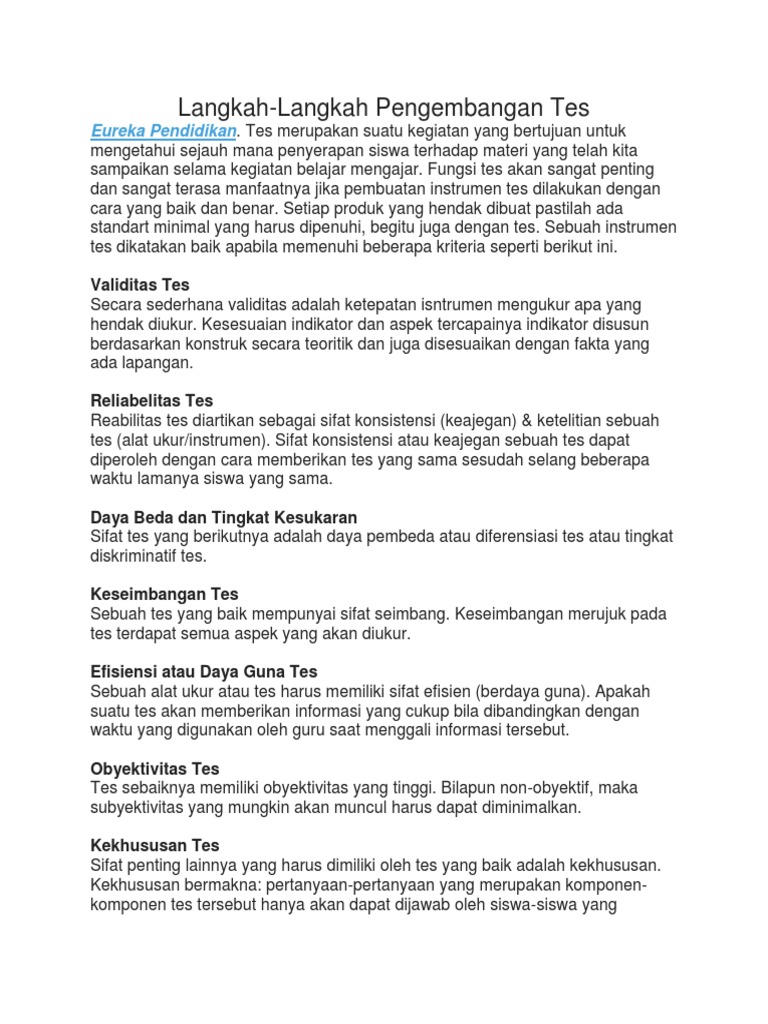 Langkah Pengembangan Tes Hasil Belajar Docx