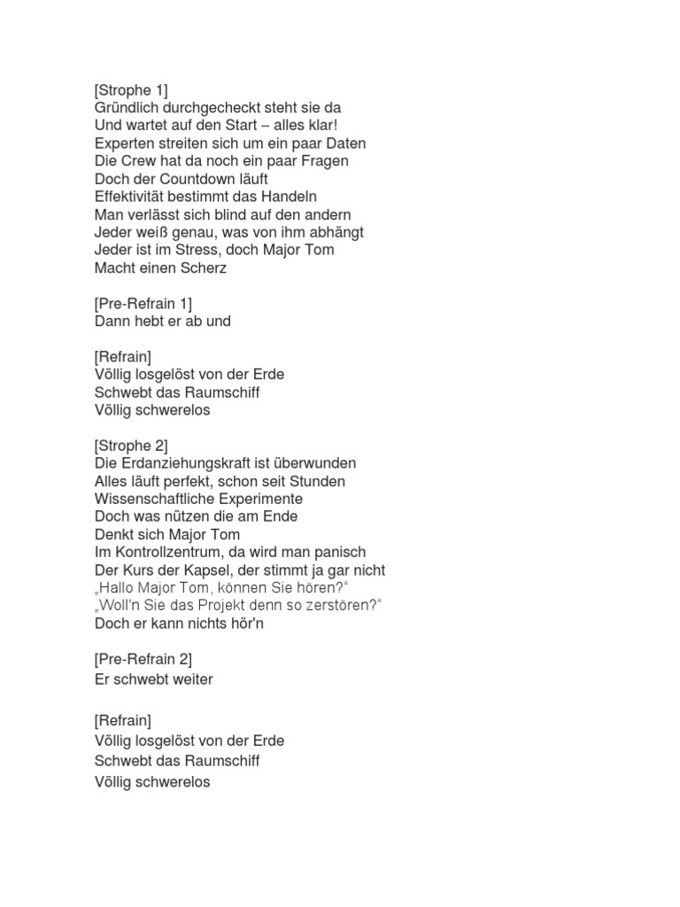 Major Tom Lyrics