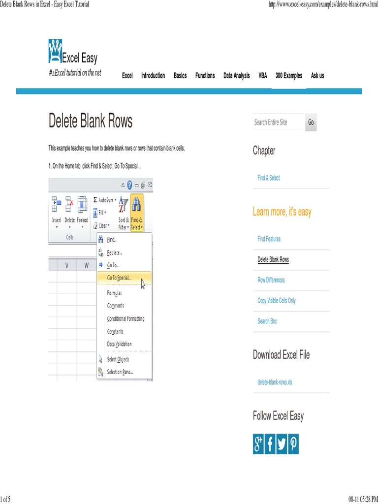 Delete Blank Rows in Excel - Easy Excel Tutorial | PDF | Microsoft ...