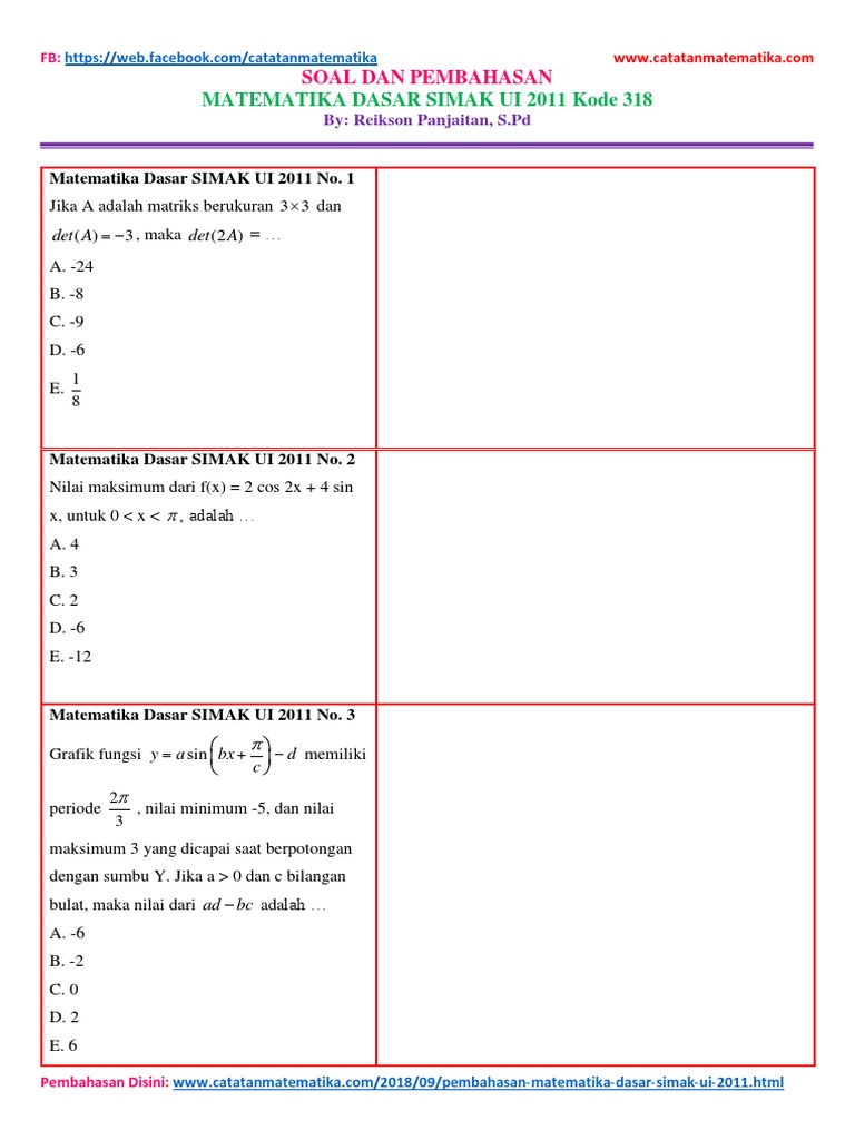 Soal Matematika Dasar Simak Ui 2011 Kode 318 Www