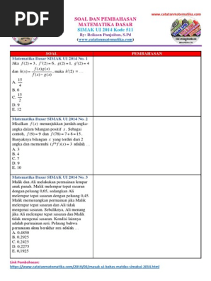 Soal Matematika Dasar Simak Ui 2014 Kode 511 Www