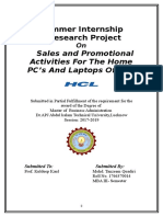 Summer Internship Research Project: Sales and Promotional Activities For The Home PC's and Laptops of HCL