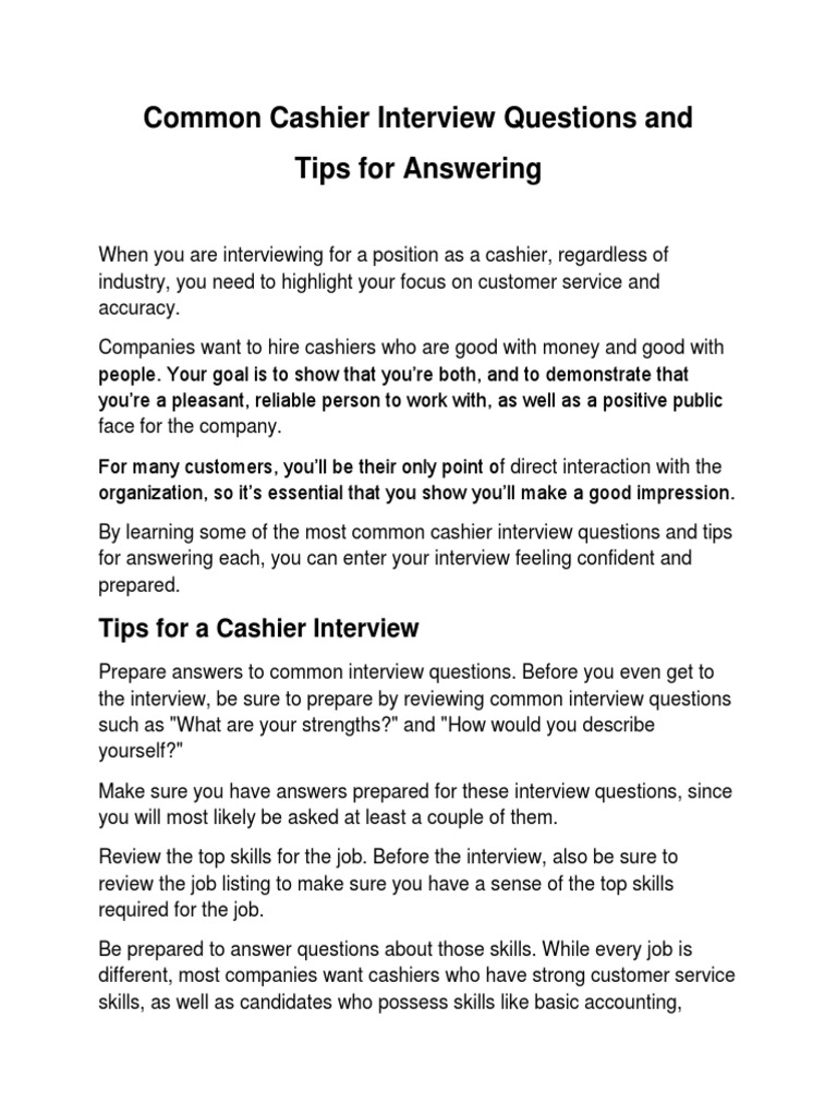 Sample Interview Questions And Answers For Cashier Position Questions Answers