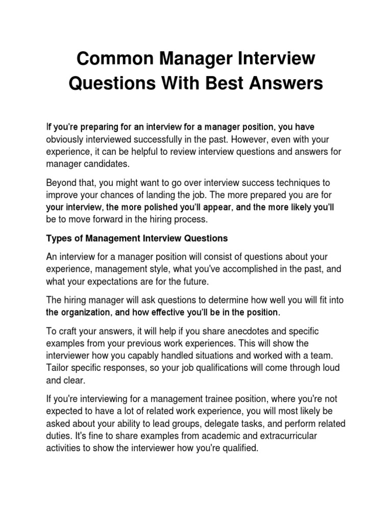 Manager Interview Questions & Answers Guide | PDF | Job Interview ...