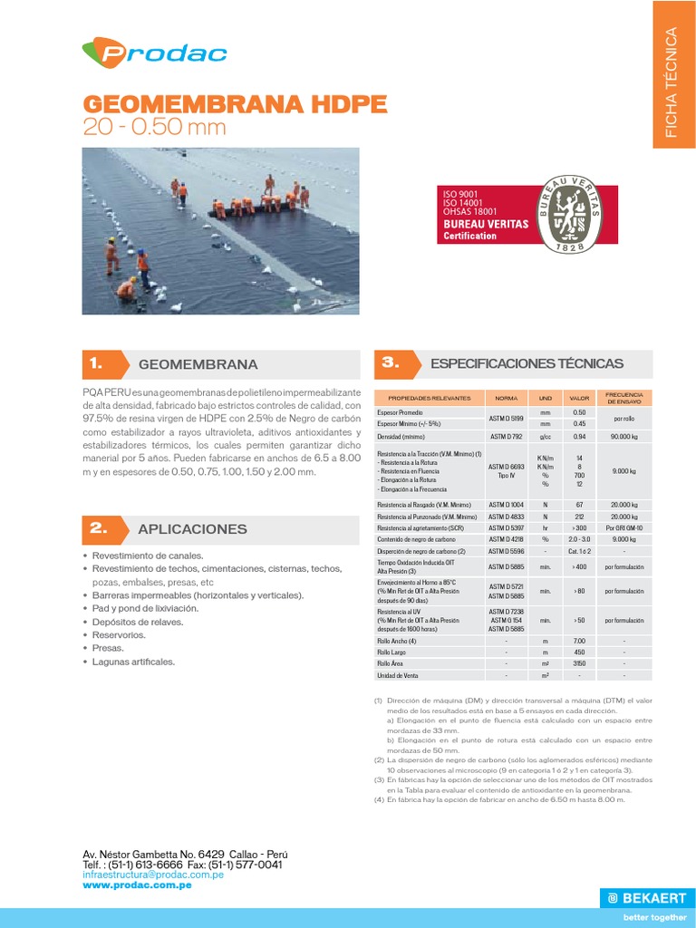 Especificaciones de Geomembrana HDPE | PDF | Química | Materiales