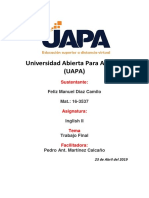 Universidad Abierta para Adultos (UAPA) : Feliz Manuel Diaz Camilo Mat.: 16-3537