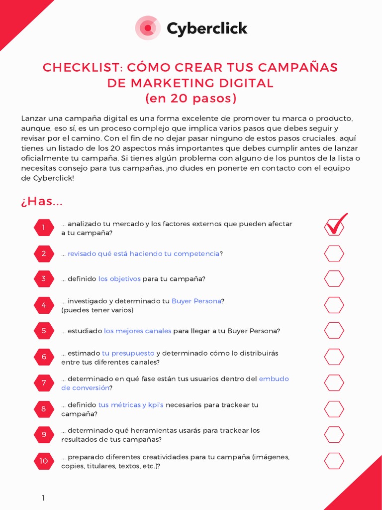 Checklist - Como Hacer Una Campana de Marketing Digital en 20 Pasos ...