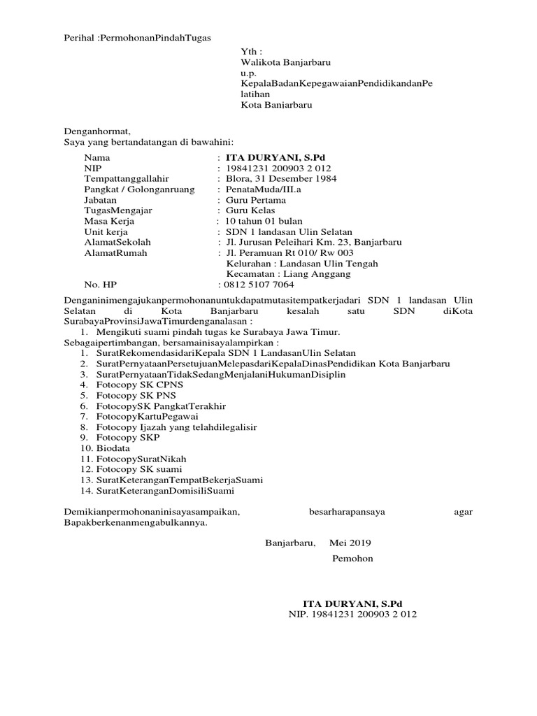 Permohonan Mutasi Pdf